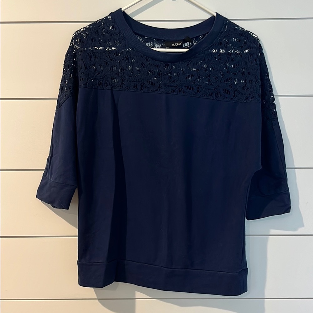 a.n.a Navy Blue Lace Top
